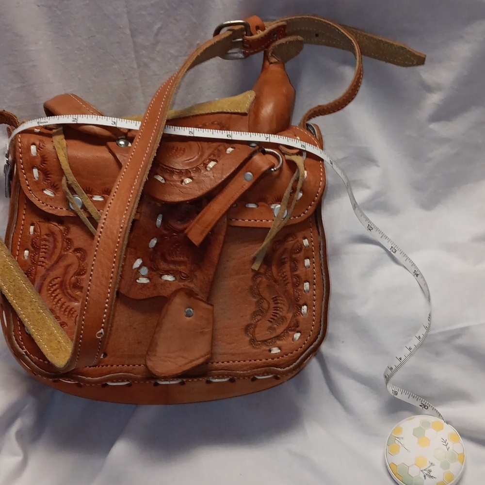 Leather Tooled Horse Saddle Purse